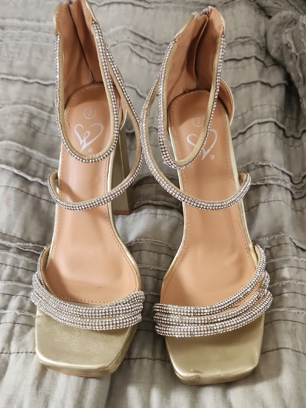 Windsor Gold Rhinestone Strappy Block Heel Sandals
